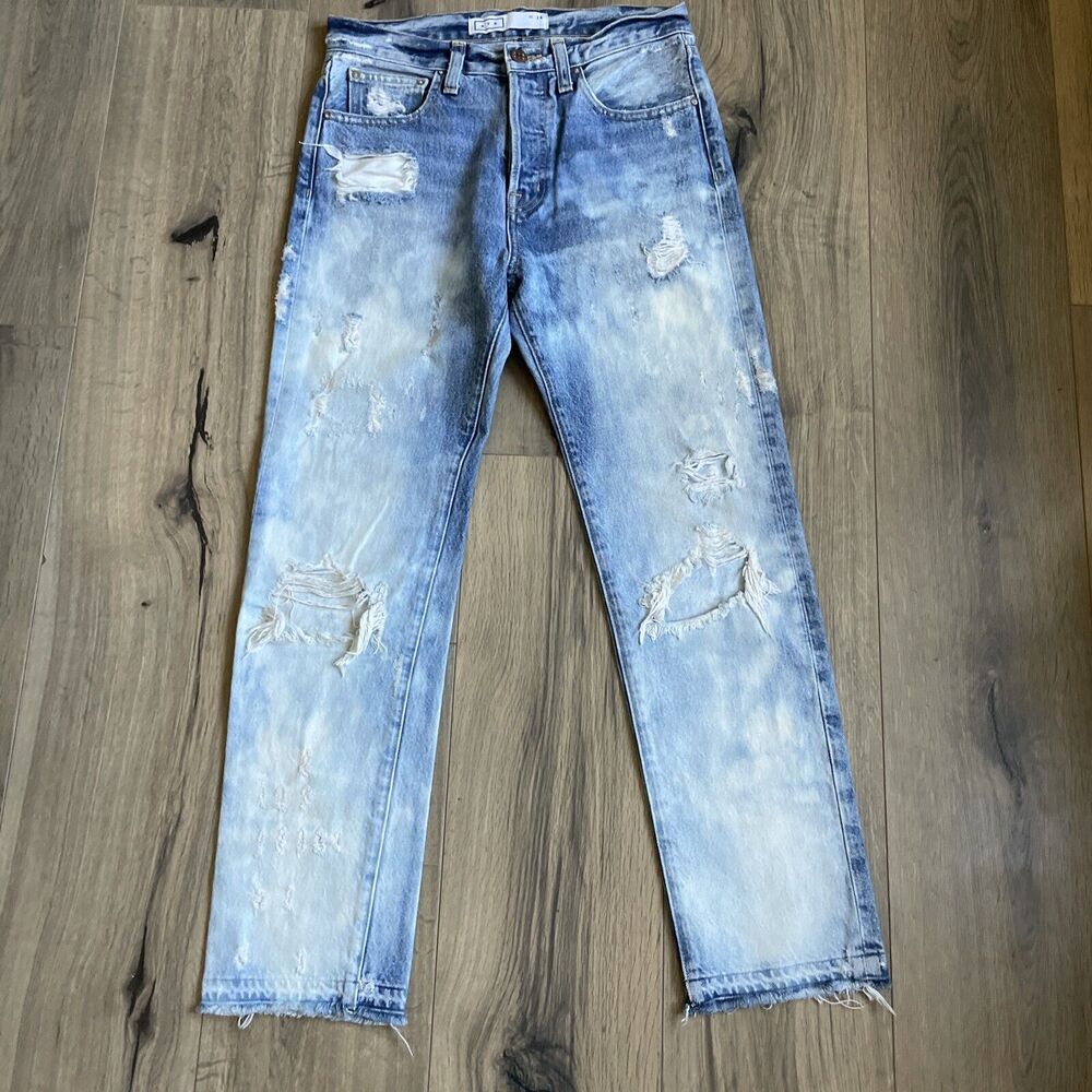 Ayr Forme Distressed Jeans Size 26 Form Blue High Rise Straight Bleached USA